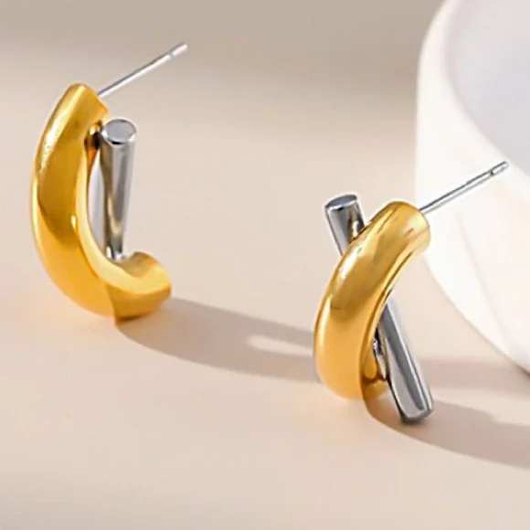 18K Two Tone earrings - Picture 4 of 6